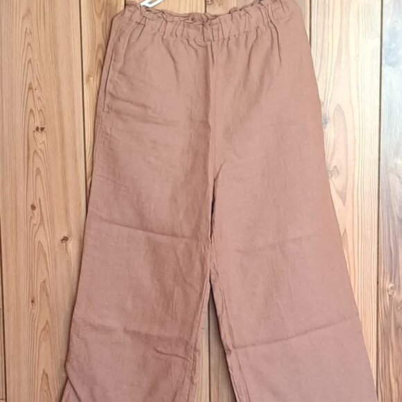 XL Bundle of 2 Linen gaucho pants, wide elastic waist 32-40", tan and rust - Picture 9 of 13